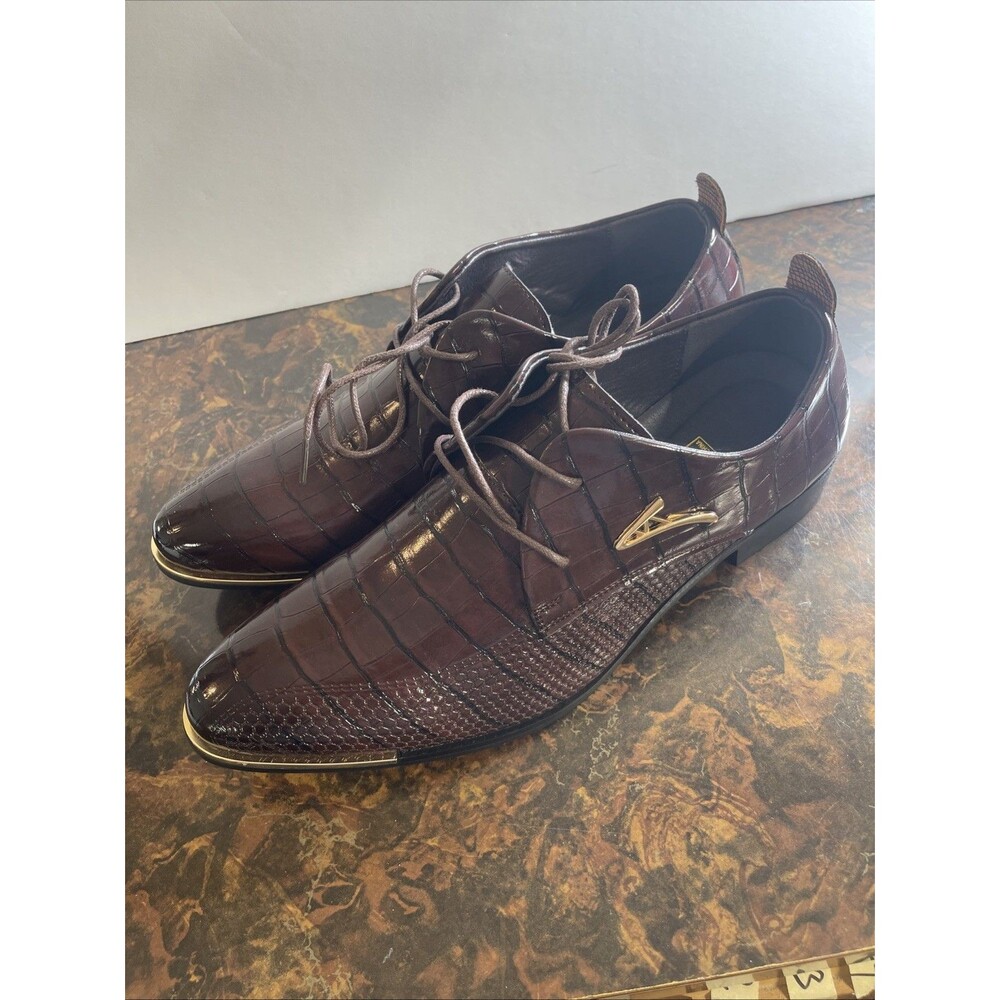 Men's Fashion Dress Shoes Size 46 Unbranded Oxford Dark Brown/Gold